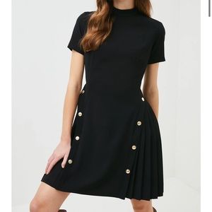 NWT! Karen Millen Military panel pleated black dress size 4
